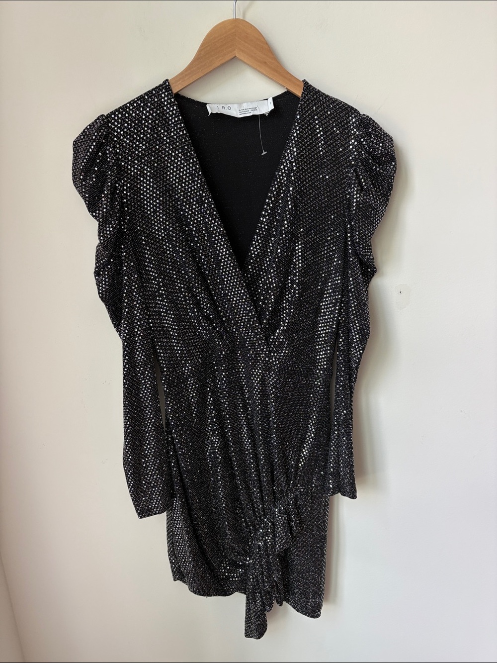 IRO LouLou Sequin Puff Sleeve Dress Sparkly Cocktail Date Night Stretch Size 4